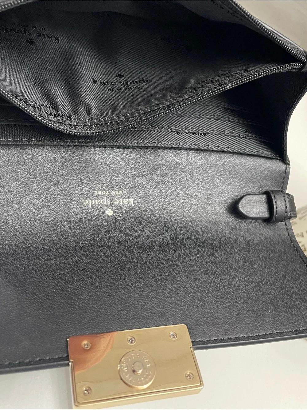 Kate Spade New York Black Leather Crossbody Wallet Clutch Gold Hardware